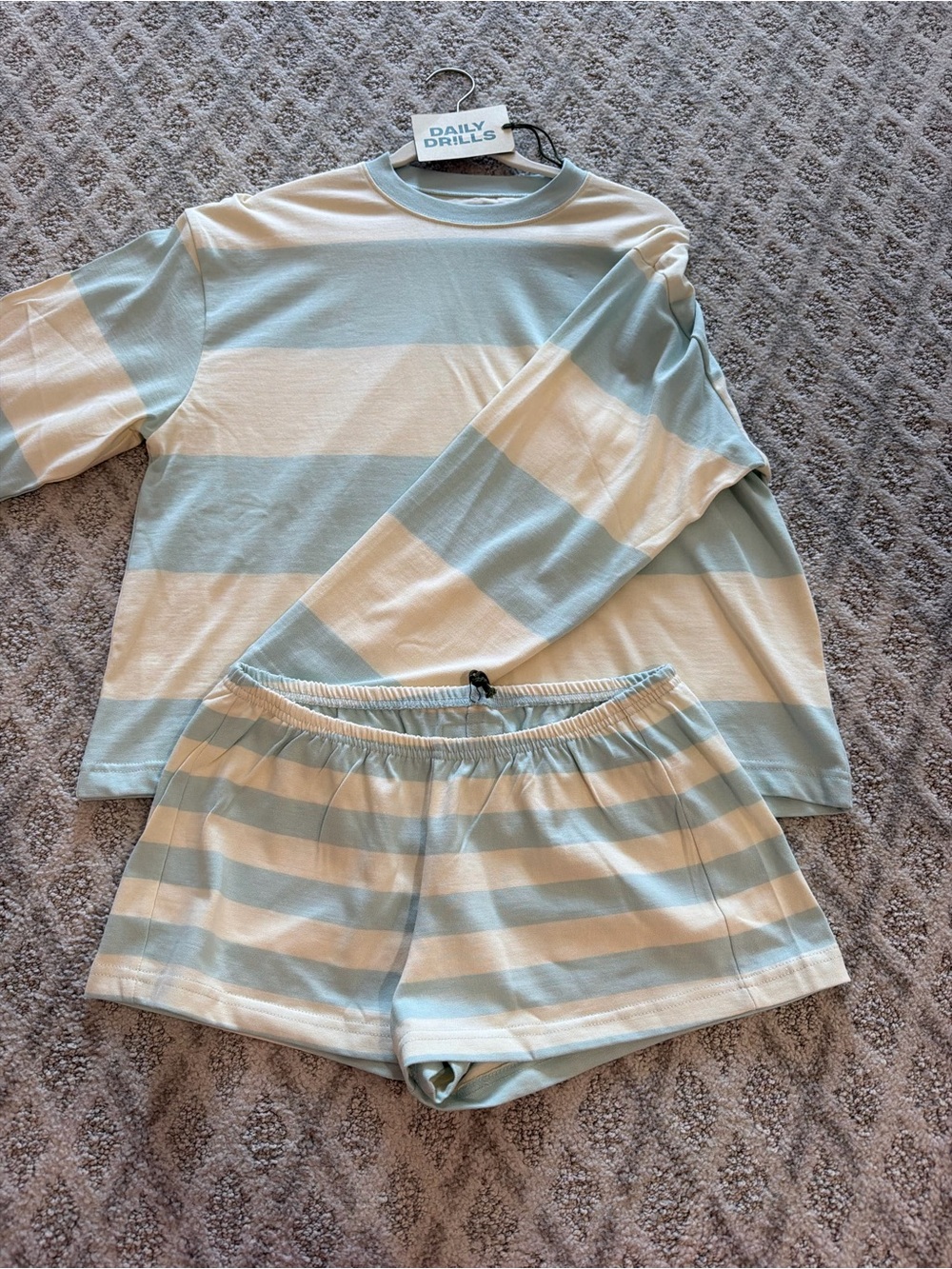 Daily Drills Women's Mint Green and White Striped Lounge Set